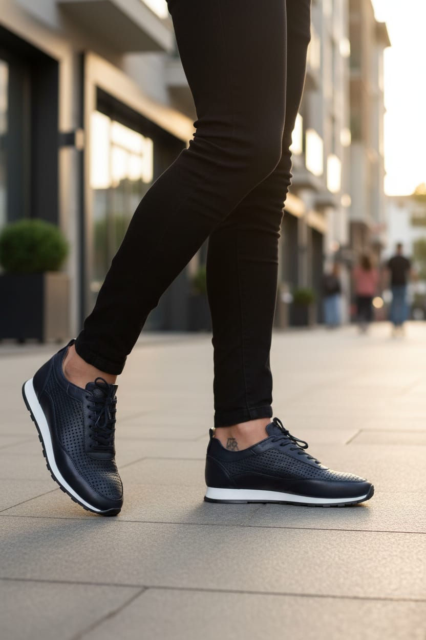 Chaussures de sport décontractées en cuir véritable pour hommes
