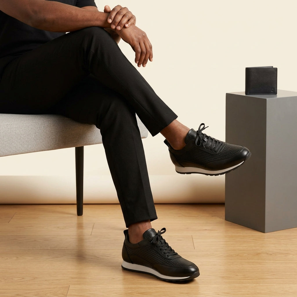Chaussures de sport décontractées en cuir véritable pour hommes